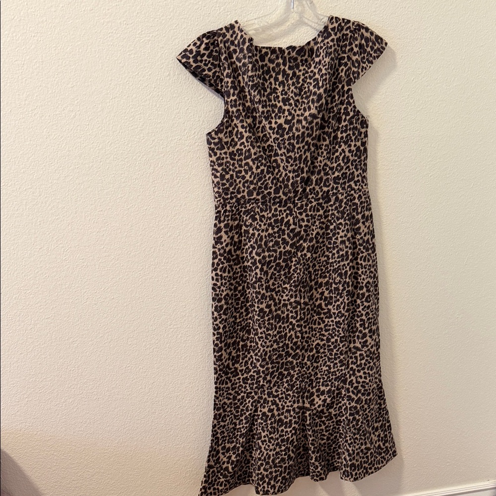 Anthropologie Brown Leopard Print Midi Dress - Picture 9 of 11